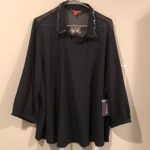 Navy Blue Blouse from ModCloth with Beaded Neck